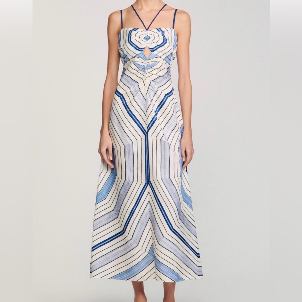 Sandro x Louise Bourgeois Blue and Cream Maxi Dress